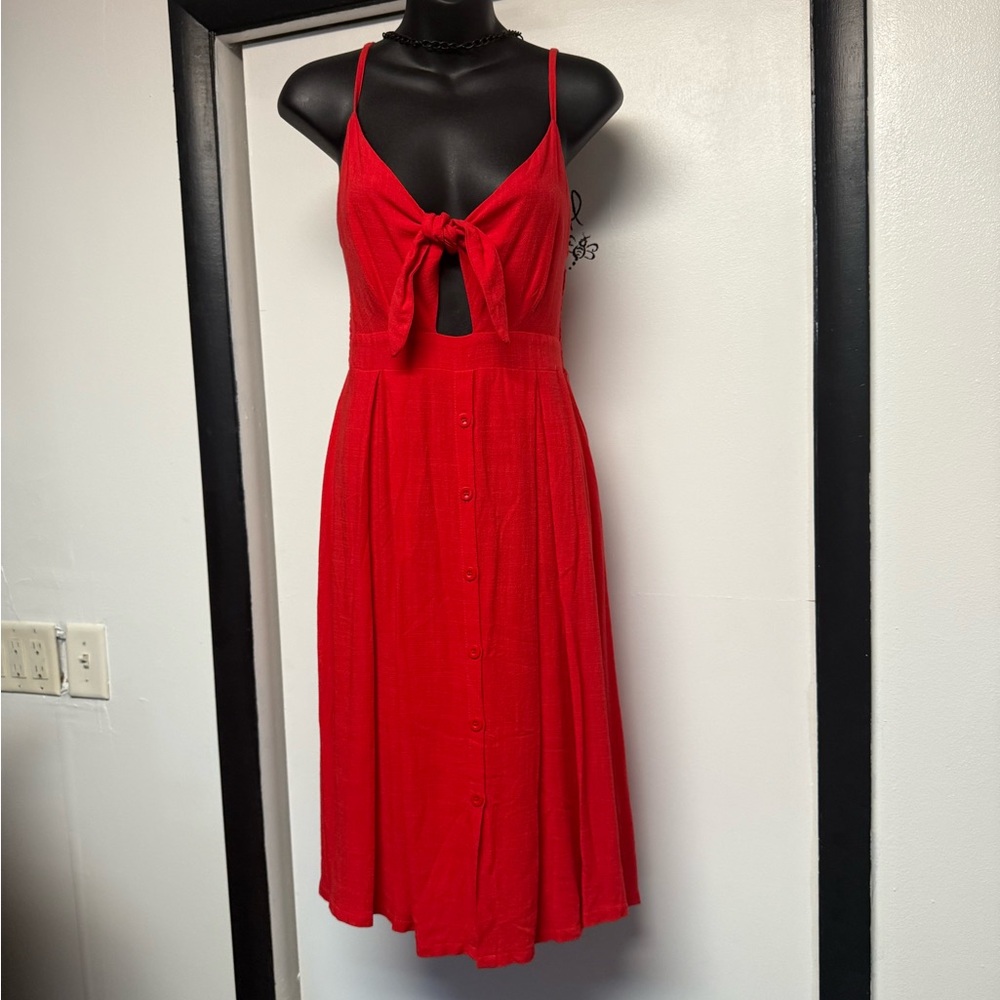 Red Tie-Front Sleeveless Dress